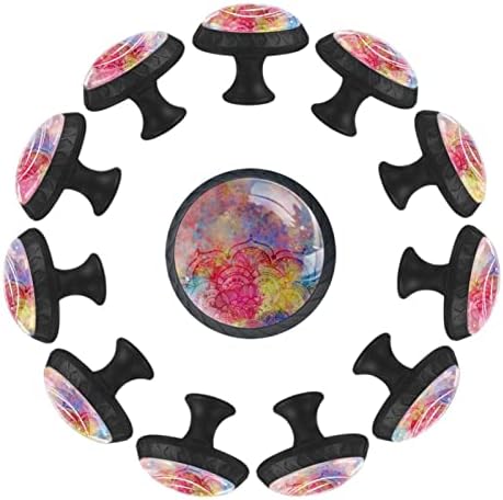 12 Adet Estetik Glitter Renkli Mandala Cam Topuzlar Dresser Çekmeceler, 1.37 x 1.10 in Yuvarlak Mutfak Dolabı Çeker
