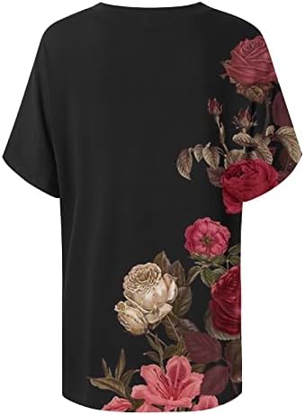 Kadınlar için yaz Üstleri Rahat V Boyun Çiçek Baskılı T-Shirt Yaz Rahat Üstleri Petal Kollu Bluzlar Gömlek Moda Tees