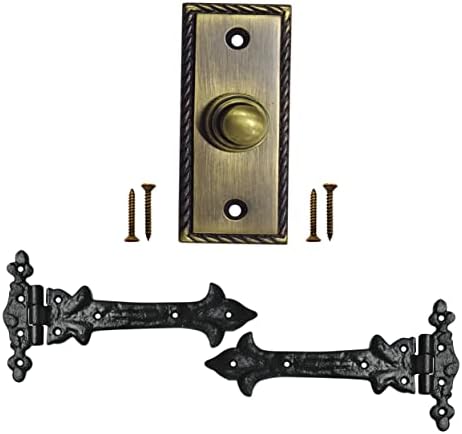 T Menteşe Seti ile Akatva Kapı Zili Düğmesi-Ahşap Çitler için 2 Adet Kapı Menteşesi Ağır Hizmet Tipi-Çan Basma Düğmesi-Kapı