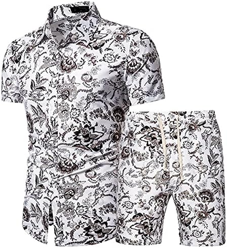 Takım elbise ve 2 Parçalı Şort Pantolon Baskılı Kısa Kollu Plaj Setleri Gömlek Yaz ve erkek Erkek Takım Elbise Seti