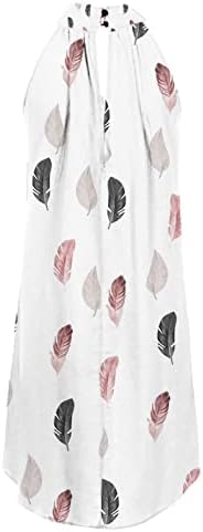 Yaz boyundan bağlamalı elbise Kadınlar için Gevşek Fit Pileli A-line Kolsuz Sundress Çiçek Salıncak Yüksek Düşük