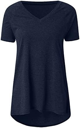 Kadın Yaz Tunik Üstleri V Yaka Bluz Gömlek Kısa Kollu Tees Şık Rahat T Shirt Zarif Uzun Gömlek Moda Bluzlar
