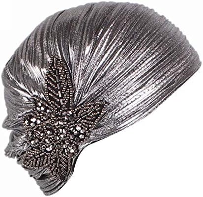 YEEBOM kadın Boncuklu Çiçek Fırfır Türban Şapka Glitter Büküm Pilili Saç Wrap Streç Türban
