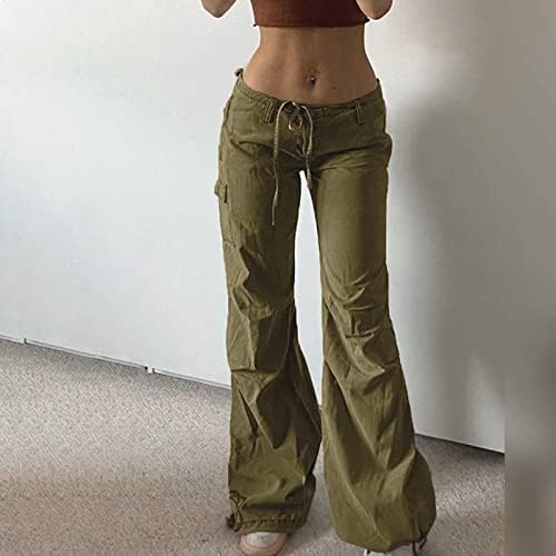 Kadın Düşük Bel Kargo Pantolon Artı Boyutu Geniş Bacak Pantolon Rahat Düz Renk Baggy Jogger Vintage Y2k Streetwear