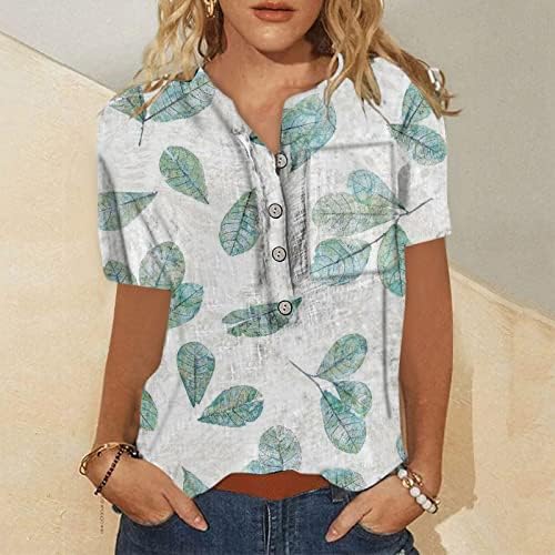 Kadınlar için üstleri Kısa Kollu Yaz Moda Rahat Moda baskılı tişört Gömlek Düğmesi pamuklu uzun kollu tişört T Shirt