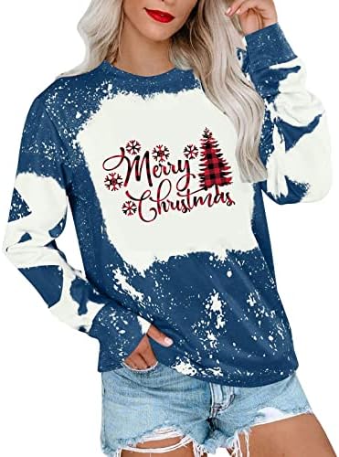 Noel Uzun Kollu Ekip Boyun Mektubu Baskılı Kaputsuz Batik Tişörtü Noel Kazak Bluz Sıcak Kazak Hoodies