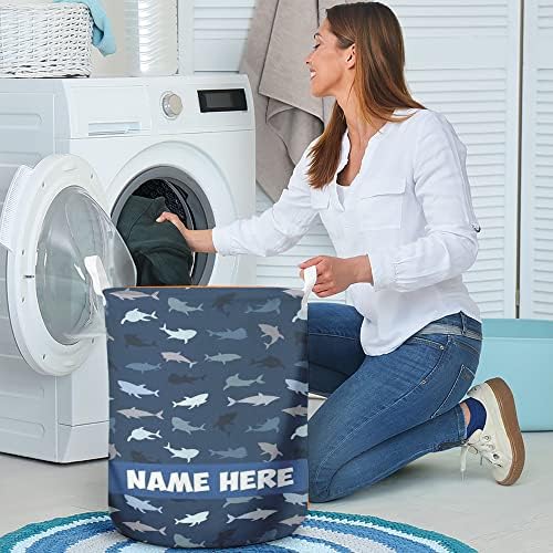 Retro Köpekbalığı çamaşır sepeti Kişiselleştirilmiş Sepetleri Özel çamaşır sepeti Adı, Özelleştirilmiş Kirli Giysiler