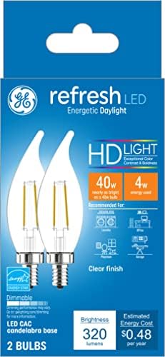 GE Aydınlatma Yenileme LED Ampuller, 40 Watt Eqv, Günışığı HD Işığı, Dekoratif Ampuller, Küçük Taban (2 Paket)