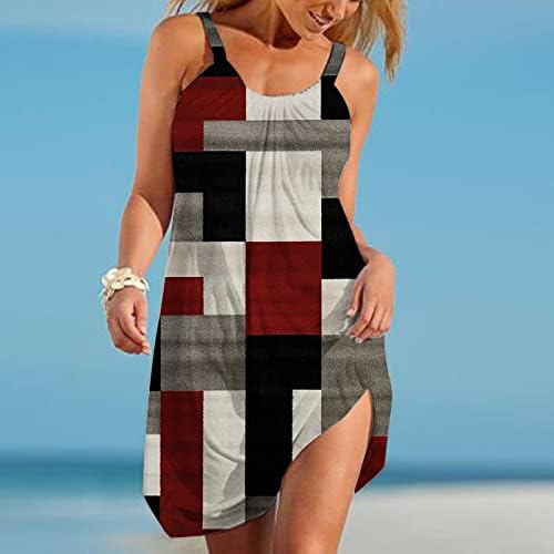 Kadın yaz elbisesi 2023 Moda Baskılı Kolsuz Scoop Boyun Seksi Sundress Casual Flowy Salıncak Plaj Elbiseleri