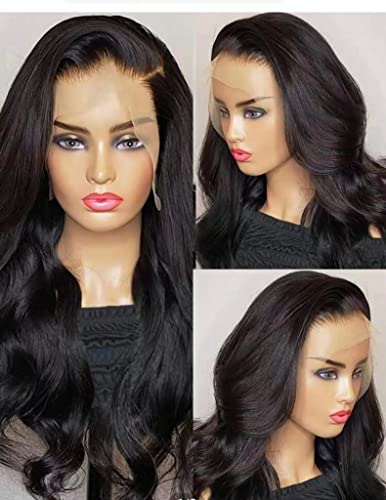Msthoo Siyah Uzun Dalgalı Sentetik Peruk Kadınlar için Dalga Dantel ön peruk ısıya dayanıklı iplik Saç 24 inç