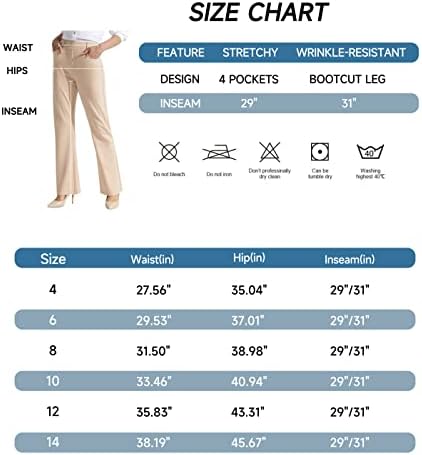 Lıbın kadın Yoga Elbise Pantolon 29/31 Sıkı Bootcut Çalışma Pantolon 4 Cepler Petite,düzenli Slacks için Iş Rahat