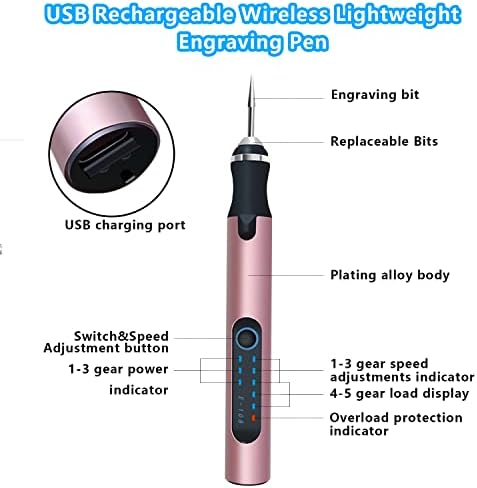 Elektrikli Gravür oyma Kalemi, 20 Bit ve 16 Şablonlu USB Şarj Edilebilir Akülü Gravür Makinesi, Metal Ahşap Cam Takı