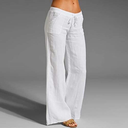 ZDFER Geniş Bacak Pantolon Kadınlar için Rahat İpli harem pantolon Pamuk Keten Palazzo Pantolon dökümlü cepli pantolon