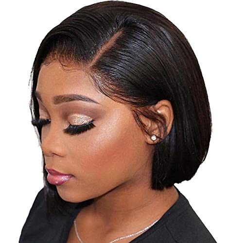 Fynokeh kısa postiç düz insan saçı Peruk Siyah Kadınlar için 13x4 Dantel ön peruk insan saçı Brezilyalı işlenmemiş
