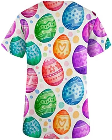 Üst Gömlek Genç Kızlar için Sonbahar Yaz 2023 Kısa Kollu V Boyun Grafik Temel Fırçalama Mutlu Hediye Paskalya Yumurtası