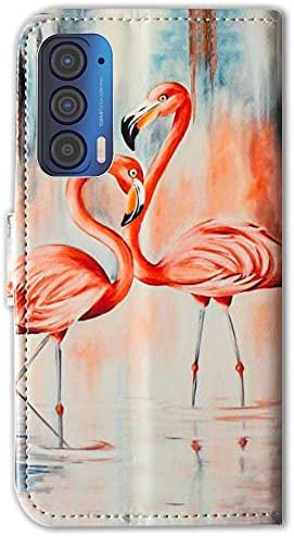 Bcov Motorola Kenar 2021 Durumda, kırmızı Flamingo Deri Flip telefon kılıfı Cüzdan Kapak ile Kart Yuvası Tutucu Kickstand