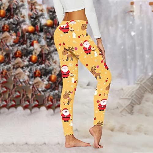 Noel Tayt Kadınlar için 2022 Noel Baba Baskılı Karın Kontrol Yoga Popo Kaldırma Pantolon Elastik Koşu Sıkı