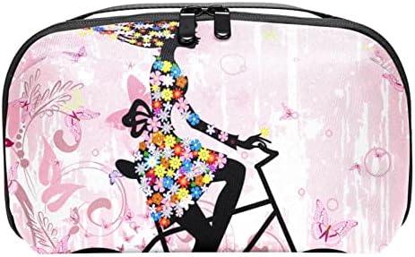 Su geçirmez Makyaj Çantası Çiçek Kız Bisiklet Pembe Kelebekler makyaj çanta düzenleyici Seyahat Zip makyaj çantası