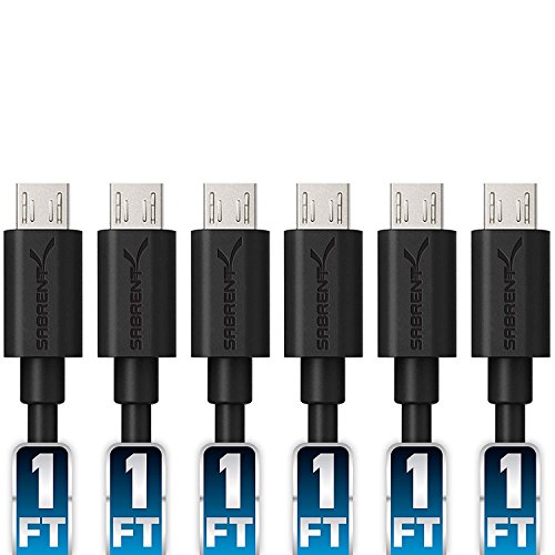 SABRENT [6-Pack 22AWG Premium 1ft mikro USB Kabloları Yüksek Hızlı USB 2.0 A Erkek Mikro B Senkronizasyon ve Şarj