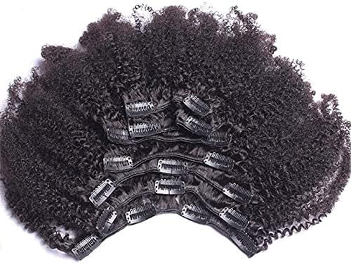 XZGDEN Peruk Saç Peruk 4B 4C Perulu Klip Afro Kinky Kıvırcık İnsan Saç Tokası Hair120g Peruk (Renk: 14 1 demetleri)