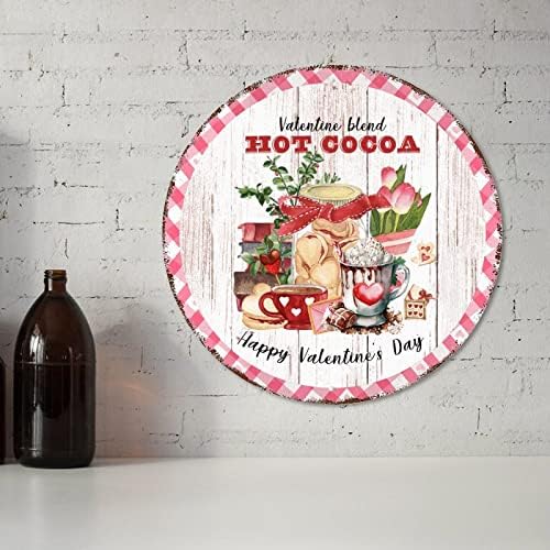 Sevgililer Günü Pembe Tatlı Alüminyum İşareti Sevgililer Karışımı Sıcak Kakao Yuvarlak Metal Tabela Tatlı İçecek