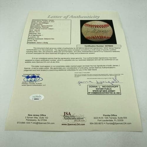 Joe Dimaggio Resmi Amerikan Beyzbol Ligi JSA COA İmzalı Beyzbol Toplarını İmzaladı