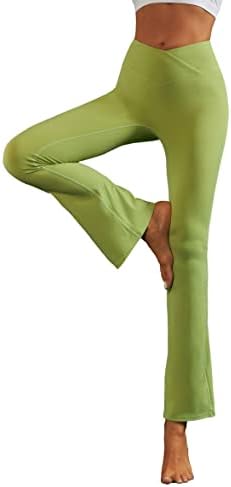 lemonsky kadın Casual Flare Yoga Pantolon V Crossover Yüksek Belli Bootleg egzersiz pantolonları Tayt