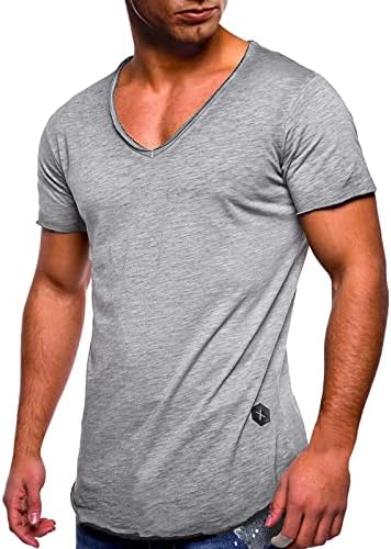 HDDK Erkek Slim Fit V Boyun kısa kollu t-shirt Spor Temel Rahat Tee Gömlek Yaz Gençlik Gençler Egzersiz Atletik Üstleri
