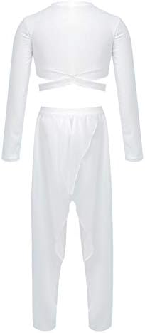 Doomıva Çocuk Kız 2 Parça Spor Kıyafeti Uzun Kollu Kırpma Üst Pantolon Tayt Seti Yoga Egzersiz Giyim