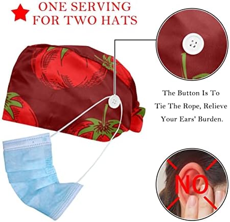 2 Adet Çalışma Kapağı Düğme ile Uzun Saç Ter Bandı At Kuyruğu Tutucu Kravat Geri Hemşire Şapka, kırmızı Retro Domates