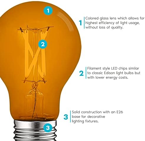 LUXRİTE A19 Edison LED Turuncu Ampul, 4.5 W (60W Eşdeğeri), Renkli Cam Filament, UL Listeli, E26 Standart Taban,