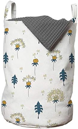 Ambesonne Çiçekli Çamaşır Torbası, Doodle Tarzı Karahindiba Çiçekleri Orman Elemanları Deseni, Çamaşırhaneler için