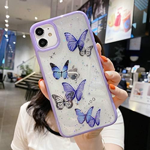 Shinymore iPhone 13 Pro Kelebek Kılıf ile Uyumlu, Sevimli Güzel Kelebek Glitter Darbeye Dayanıklı Yumuşak Silikon