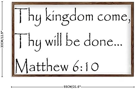 Rustik Ahşap Duvar İşareti Dekoru Matta 6：10-PL11611-Krallığın Gelsin, Senin Olacak. Matthew 6:10 beyaz - C6 Ahşap