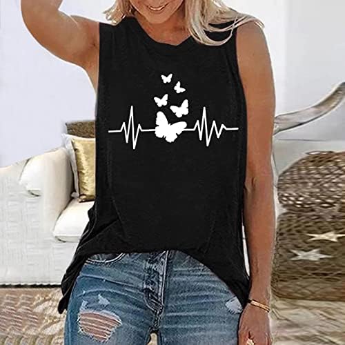 Yaz Tank Top Kadınlar için Kelebek Baskılı Kolsuz Gömlek Yelek Egzersiz Rahat Gevşek Fit Tunik Tees