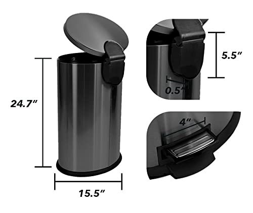 ELROAL 10.5 Galon çöp tenekesi Paslanmaz Çelik Oval Mutfak Adım çöp tenekesi (Renk: Siyah Paslanmaz Çelik)