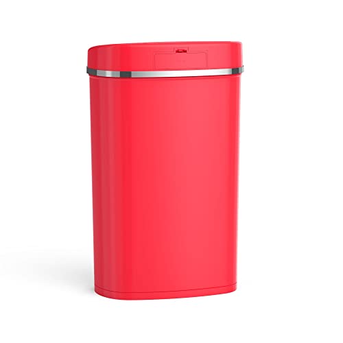 KARTEM 13.2 Galon çöp tenekesi, Hareket Sensörlü Mutfak çöp tenekesi, Paslanmaz Çelik (Kırmızı Renk)