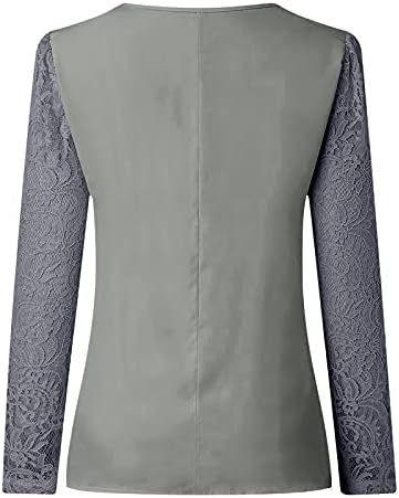 Kadın Zarif V Yaka Gömlek Düz Şifon Dantel Ekleme İçi Boş uzun Kollu Üstleri Artı Boyutu Slim Fit Rahat İş Bluz