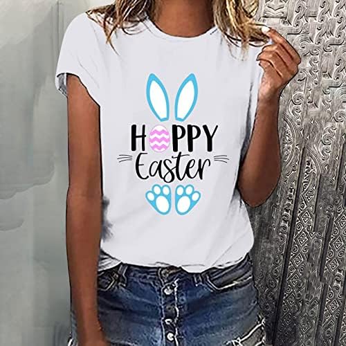 Komik Tavşan Yumurta Mektup Baskılı Paskalya T-Shirt Kadınlar için Gevşek Rahat Yaz Üstleri O-Boyun Kısa Kollu Tatil
