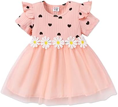 PATPAT Bebek Kız Elbise Kısa Kollu Tutu Elbise Çiçek Tül Elbise Çiçek Kız Parti Doğum Günü Prenses Elbiseler