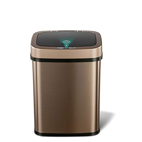 ZYJBM Akıllı sensörlü çöp kovası Can Paslanmaz Çelik Kare çöp kutusu çöp tenekesi Ofis çöp kutusu Altın 12L (Renk